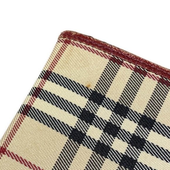 Auth Burberry - Cream Dark Brown Multi Nylon Leather Business Card Holder - Picture 4 of 9